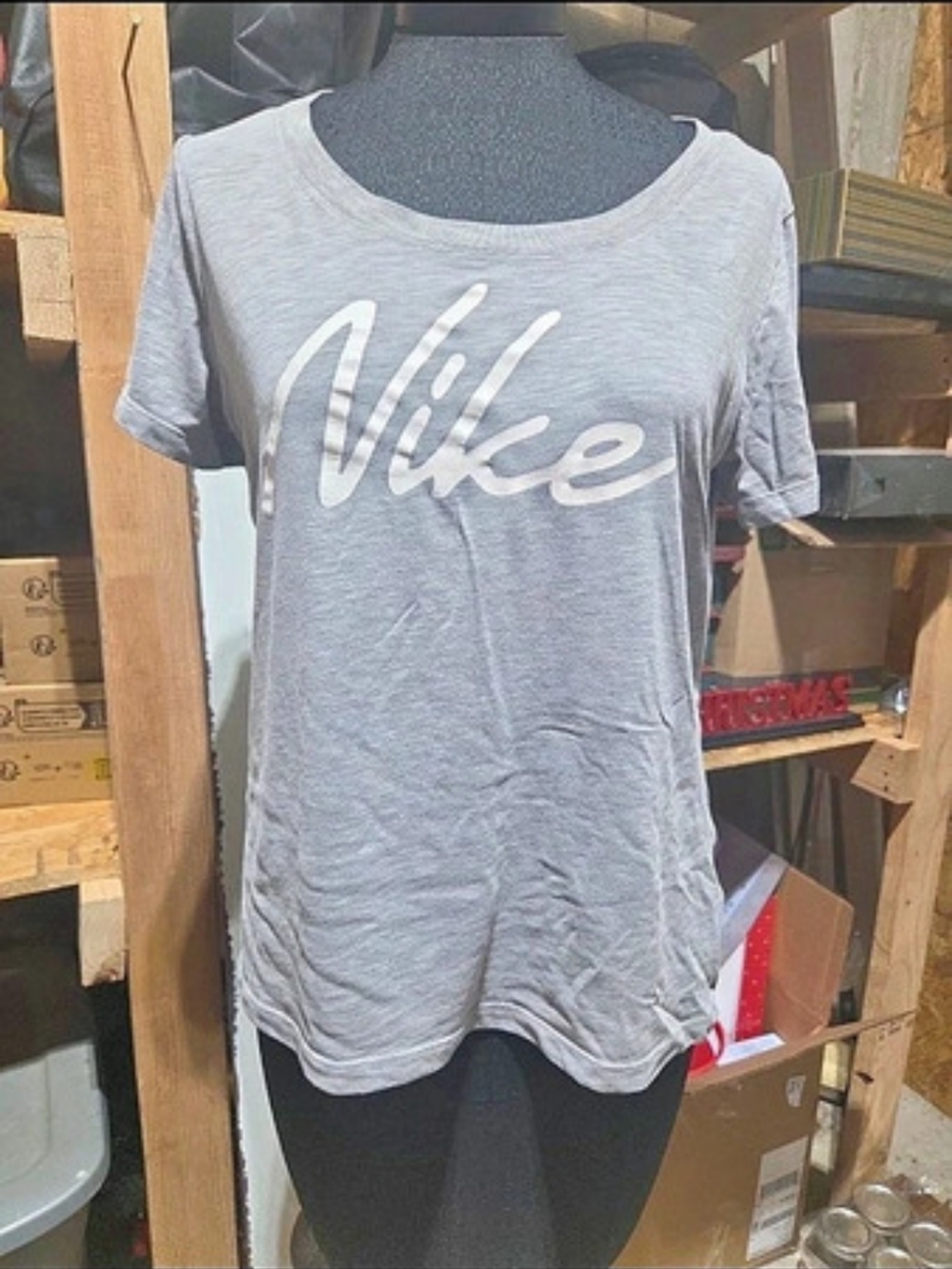 Nike The Nike Tee Dri-FIT Script Logo T-Shirt Gray & White Medium